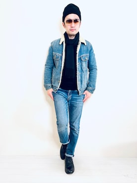 「カシミヤ」｜「アイテム（デニムジャケット）」を使った、Hamakeiさん（メンズ・167cm）の冬コーディネート