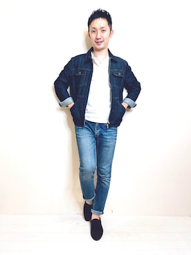 「ごきげんウィーク」｜「アイテム（デニムジャケット）」を使った、Hamakeiさん（メンズ・167cm）の春コーディネート