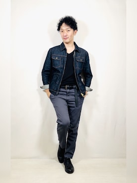 「巾着バッグ」｜「アイテム（デニムジャケット）」を使った、Hamakeiさん（メンズ・167cm）の秋コーディネート
