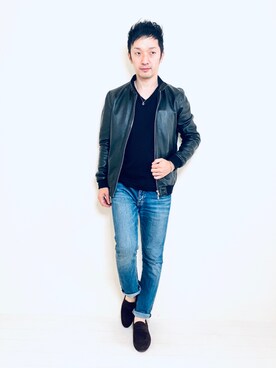 「EDIFICE（エディフィス）のアイテム（ライダースジャケット）」を使った、Hamakeiさん（メンズ・167cm）の秋コーディネート