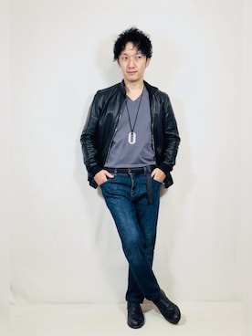 「EDIFICE（エディフィス）のアイテム（ライダースジャケット）」を使った、Hamakeiさん（メンズ・167cm）の秋コーディネート