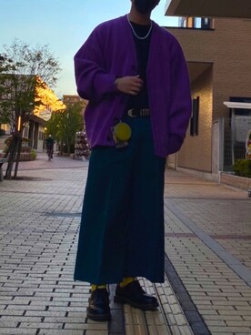 「MASONPRINCE（メイソンプリンス）のアイテム（カーディガン/ボレロ、パープル系）」を使った、flafla39さん（メンズ・178cm）の秋コーディネート