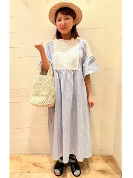 「Samansa Mos2（サマンサ モスモス）のモチーフレースワンピース（ワンピース）」を使った、まりさん（レディース・161cm）の春コーディネート