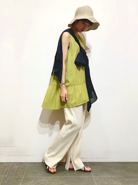 「La Maison de Lyllis（メゾンドリリス）のアイテム（ハット、ベージュ系）」を使った、おしみさん（レディース・159cm）の夏コーディネート