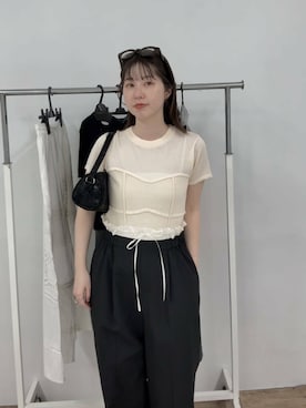 「メガネ」｜「アイテム（スラックス）」を使った、mocaさん（レディース・160cm）の春コーディネート