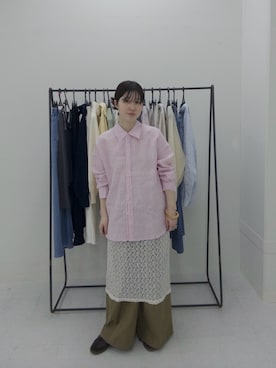 「URBAN RESEARCH（アーバンリサーチ）のリネン2WAYシャツ（シャツ/ブラウス、ピンク系）」を使った、mocaさん（レディース・160cm）の春コーディネート