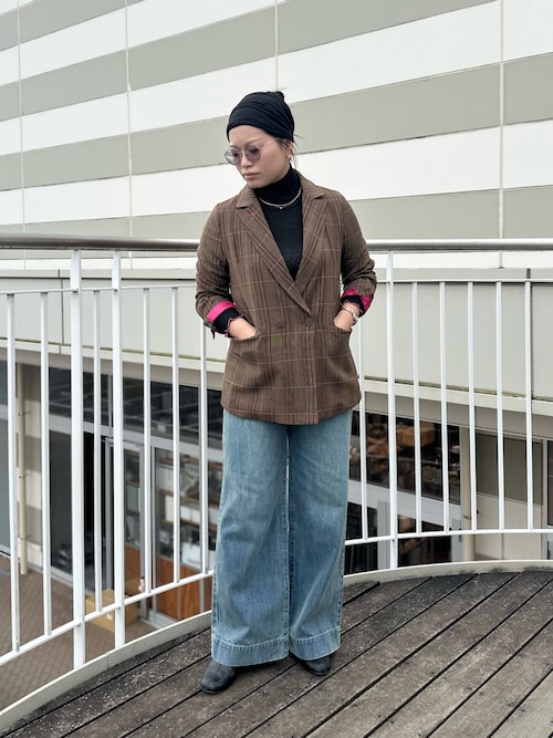 ダブルブレストチェックジャケット（テーラードジャケット）｜Q