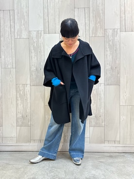 「アイテム（ポンチョ）」を使った、4ynさん（レディース・154cm）の秋コーディネート
