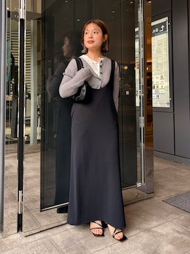 「SHENERY（シーナリー）のカットジョーゼットジャンスカ（ワンピース、ブラック系）」を使った、ABE_153cmさん（レディース・153cm）の春コーディネート