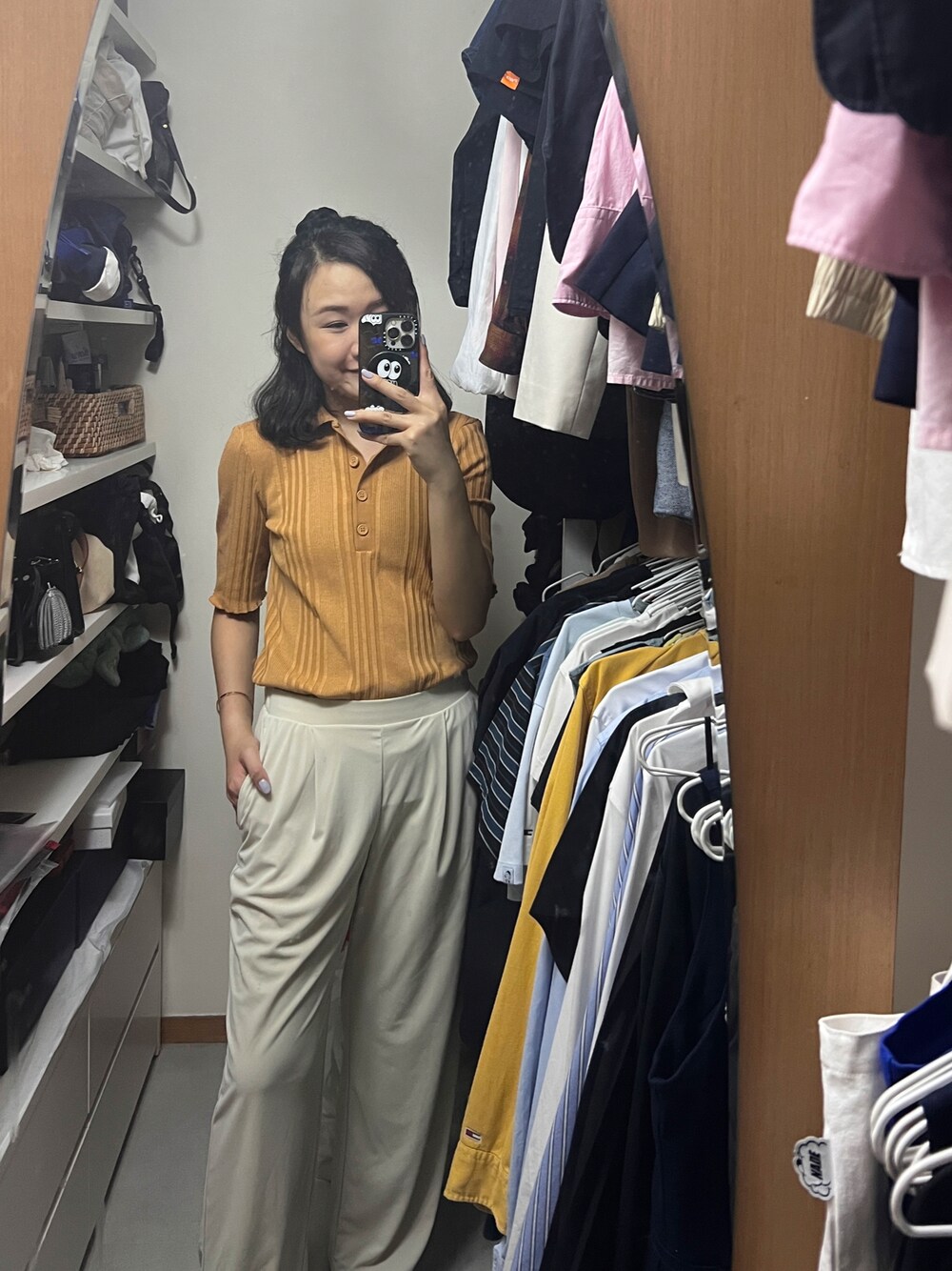 「大人かわいい、オトナ女子、カジュアルコーデ、低身長コーデ、大人コーデ」｜「ZARAのアイテム（ポロシャツ、オレンジ系）」を使った、stepthelook さん（レディース・163cm）の夏コーディネートの1枚目の写真