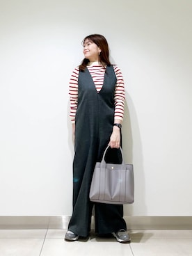 「アイテム（サロペット/オーバーオール）」を使った、オダカオリさん（レディース・153cm）の冬コーディネート