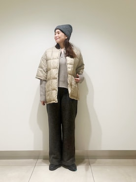 「アイテム（ニットキャップ/ビーニー）」を使った、オダカオリさん（レディース・153cm）の秋コーディネート