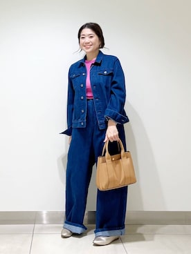 「アイテム（デニムジャケット）」を使った、オダカオリさん（レディース・153cm）の夏コーディネート