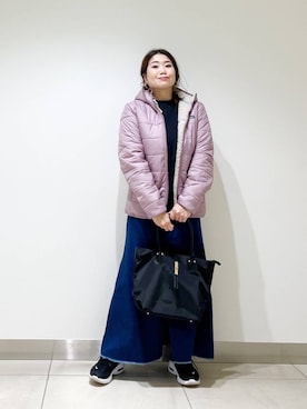 「アイテム（その他アウター、パープル系）」を使った、オダカオリさん（レディース・153cm）の秋コーディネート