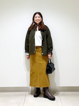 「アイテム（その他アウター、グリーン系）」を使った、オダカオリさん（レディース・153cm）の秋コーディネート