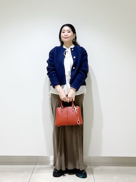 「アイテム（バッグ、オレンジ系）」を使った、オダカオリさん（レディース・153cm）の秋コーディネート