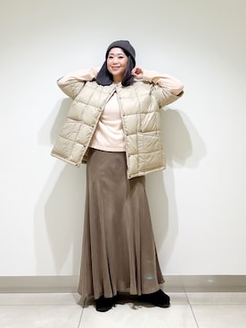 「アイテム（ニットキャップ/ビーニー）」を使った、オダカオリさん（レディース・153cm）の秋コーディネート