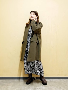 「アイテム（ノーカラーコート）」を使った、オダカオリさん（レディース・153cm）の秋コーディネート