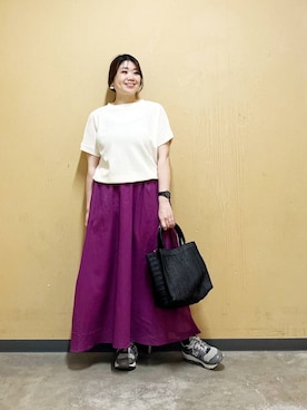 「アイテム（スカート、パープル系）」を使った、オダカオリさん（レディース・153cm）の夏コーディネート