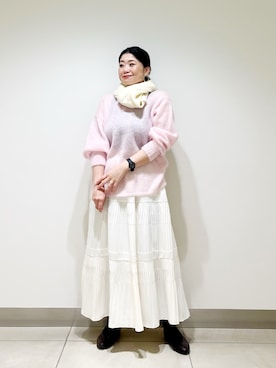 「アイテム（マフラー）」を使った、オダカオリさん（レディース・153cm）の秋コーディネート