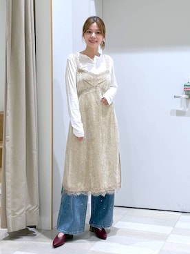 「GLOBAL WORK（グローバルワーク）のサラサラヘンリーネック長袖プルオーバー/1017895（Tシャツ/カットソー、ホワイト系）」を使った、きょんさん（レディース・155cm）の夏コーディネート