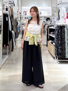「GLOBAL WORK（グローバルワーク）のAiry Breezeワイドパンツ/636590（その他パンツ、グレー系）」を使った、きょんさん（レディース・155cm）の夏コーディネート