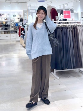 「ウエストゴム」｜「アイテム（アクセサリー）」を使った、きょんさん（レディース・155cm）の秋コーディネート