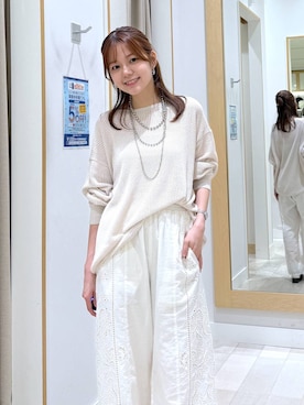 「GLOBAL WORK（グローバルワーク）のmeets India/レース刺繍パンツ/625307（その他パンツ、ホワイト系）」を使った、きょんさん（レディース・155cm）の春コーディネート