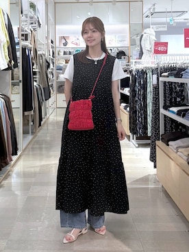 「GLOBAL WORK（グローバルワーク）のAiry Breezeワンピース/636251（ワンピース、ブラック系）」を使った、きょんさん（レディース・155cm）の夏コーディネート