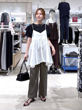 「GLOBAL WORK（グローバルワーク）のアシメヘムキャミチュニック/1017796（シャツ/ブラウス、ホワイト系）」を使った、きょんさん（レディース・155cm）の夏コーディネート
