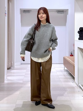 「GLOBAL WORK（グローバルワーク）のやさしソールVカットパンプス/1023336（パンプス、ブラック系）」を使った、きょんさん（レディース・155cm）の秋コーディネート