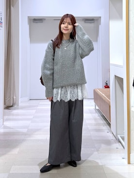 「GLOBAL WORK（グローバルワーク）のやさしソールVカットパンプス/1023336（パンプス、ブラック系）」を使った、きょんさん（レディース・155cm）の秋コーディネート