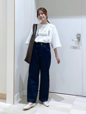 「GLOBAL WORK（グローバルワーク）のGOODデニムバギーパンツ/498388（デニムパンツ）」を使った、きょんさん（レディース・155cm）の秋コーディネート