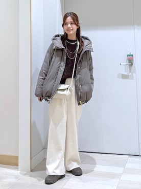 「GLOBAL WORK（グローバルワーク）のエアリュクスダウンフードブルゾン/495695（ダウンジャケット/コート）」を使った、きょんさん（レディース・155cm）の冬コーディネート