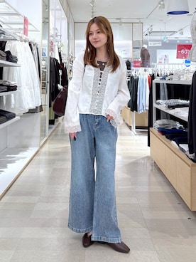 「GLOBAL WORK（グローバルワーク）のやさしソールVカットパンプス/1023336（パンプス、ブラウン系）」を使った、きょんさん（レディース・155cm）の秋コーディネート