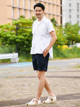 「イタリア軍のアイテム（シャツ/ブラウス、ホワイト系）」を使った、yuya kudoさん（メンズ・182cm）の夏コーディネート