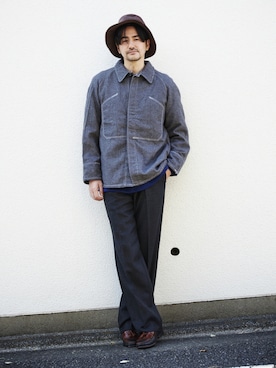 「Czech militaryのアイテム（カバーオール、グレー系）」を使った、yuya kudoさん（メンズ・182cm）の冬コーディネート