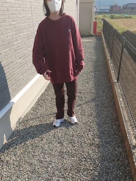 「Champion（チャンピオン）のアイテム（スウェット、レッド系）」を使った、imoさん（レディース・163cm）の秋コーディネート
