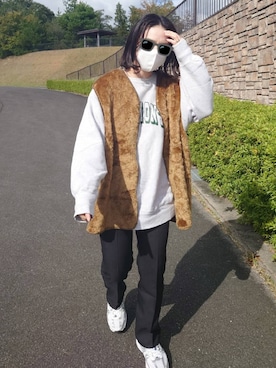 「GU（ジーユー）のアイテム（パンツ、ブラック系）」を使った、imoさん（レディース・163cm）の秋コーディネート