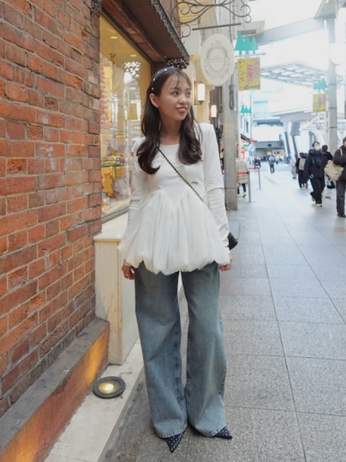 ラインストーンロゴワイドデニムパンツ（デニムパンツ）｜Chico（チコ 