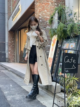 「ボウタイブラウス」｜「アイテム（トレンチコート）」を使った、yuikaさん（レディース・152cm）の冬コーディネート