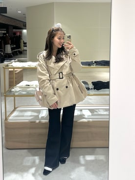 「Chico（チコ）の【SALON by Chico】バルーンミディトレンチコート（トレンチコート、ベージュ系）」を使った、yuikaさん（レディース・154cm）の春コーディネート