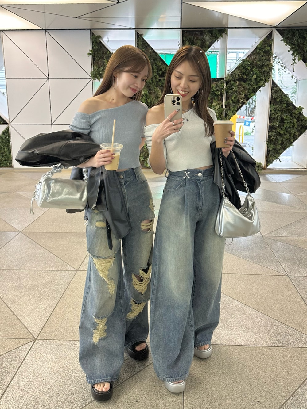 chico ダメージワイドデニムパンツ　ブルー　サイズ1 Chico】ダメージデニムワイドパンツ(ブルー)1サイズ