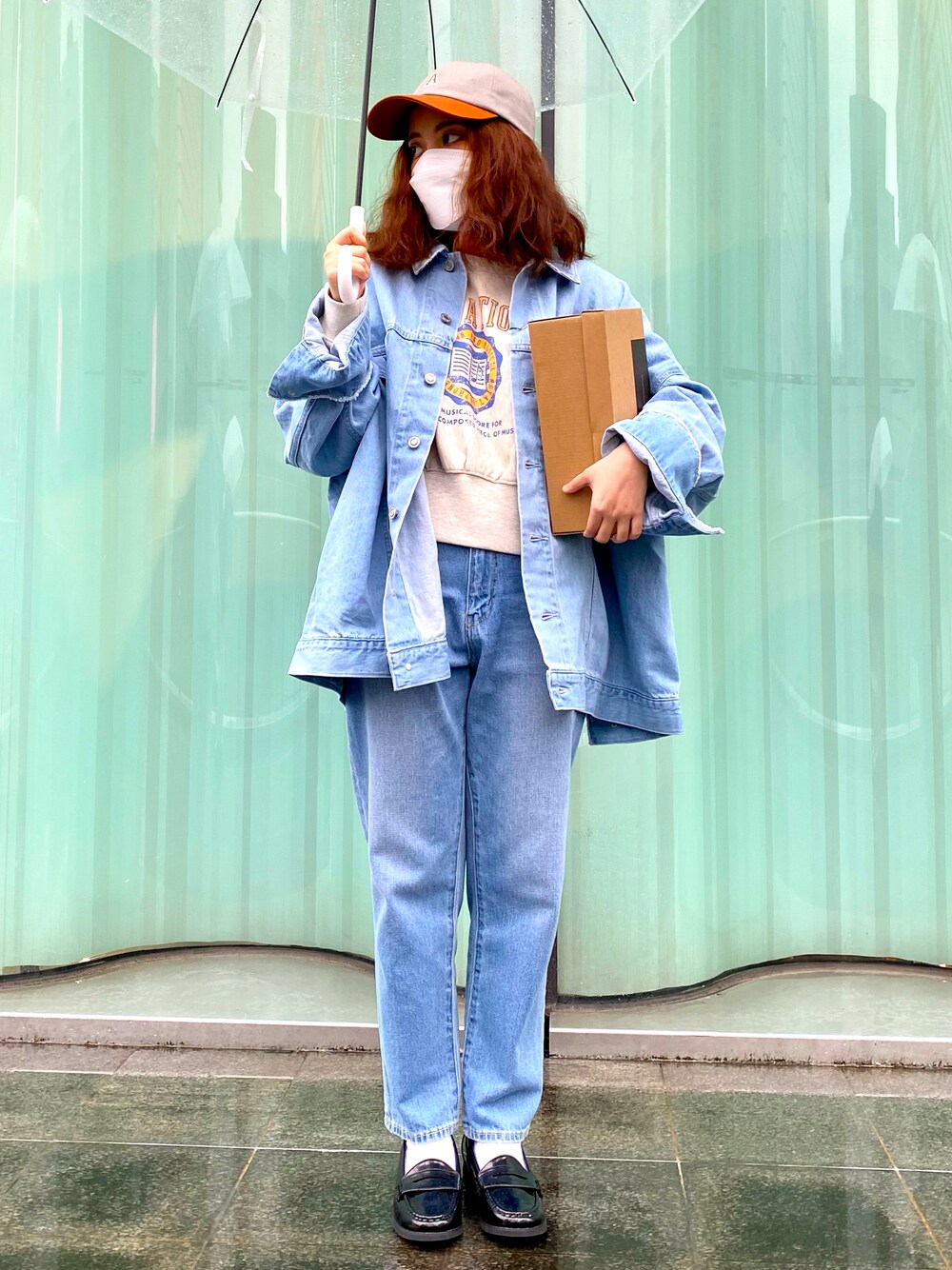 「ootd、niko and ...、niko and…、NKJ、HARUTA、jeans、American style、loafers」｜「niko and...のアイテム（帽子、オレンジ系）」を使った、zさん（レディース・152cm）の冬コーディネートの1枚目の写真