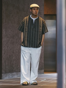 「KANGOL（カンゴール）のアイテム（ハンチング/ベレー帽）」を使った、 KOUICHIKAWAI（相互）さん（メンズ・182cm）の夏コーディネート