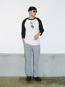 「JOINT WORKS（ジョイントワークス）のアイテム（帽子）」を使った、 KOUICHIKAWAI（相互）さん（メンズ・182cm）の夏コーディネート