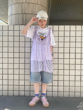 「w closet（ダブルクローゼット）のアイテム」を使った、もちちゃんさん（レディース・158cm）の夏コーディネート