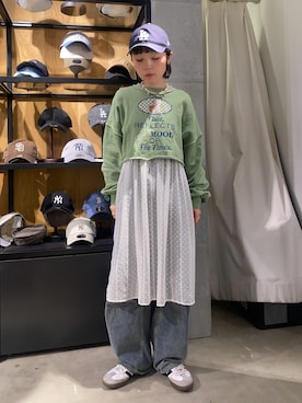 「NEW ERA（ニューエラ）のNEW ERA  940CS UNSTRUCTURED / ニューエラ（キャップ、ブルー系）」を使った、もちちゃんさん（レディース・158cm）の春コーディネート