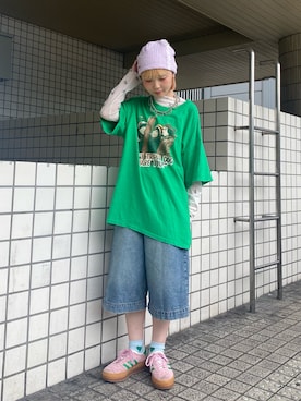「アイテム（ニットキャップ/ビーニー）」を使った、もちちゃんさん（レディース・158cm）の夏コーディネート