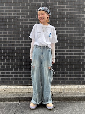 「アイテム（ハンチング/ベレー帽、ブルー系）」を使った、もちちゃんさん（レディース・158cm）の秋コーディネート
